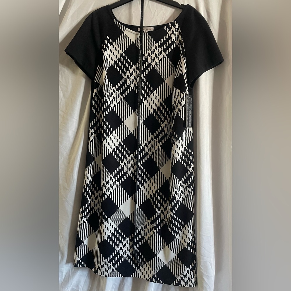 Sandra Darren Black & White Plaid Midi Dress